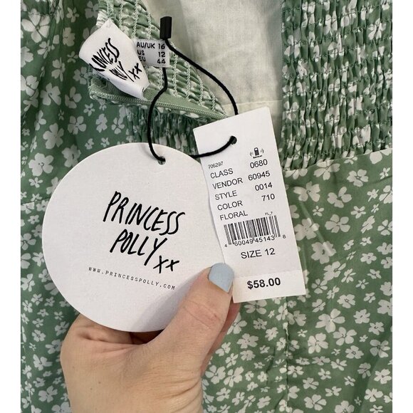 NWT Princess Polly Floral Tally Mini Dress Green Size 12 Adjustable Straps Lined - Picture 6 of 8